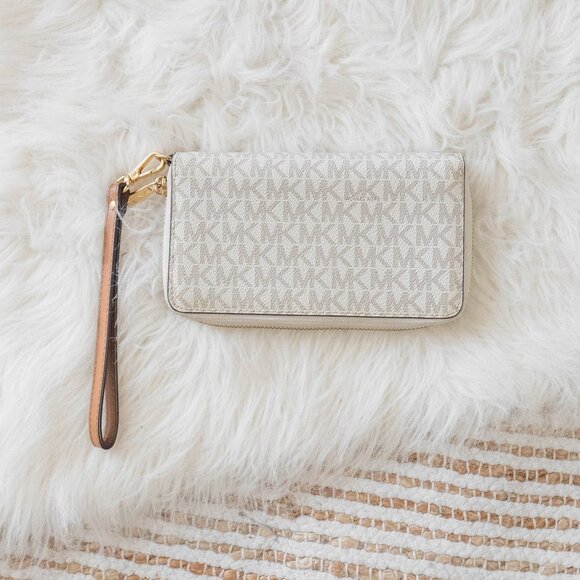 *LIKE NEW!* MICHAEL KORS MK LOGO SMARTPHONE WALLET WRISTLET White/Gray/Gold - Picture 3 of 12